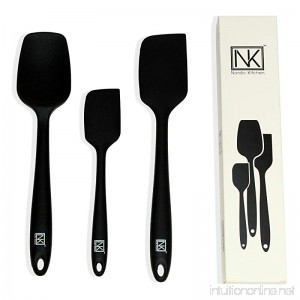 Nordic Kitchen 3-piece Silicone Spatula Set - BPA Free FDA Approved 450F Heat Resistance Stainless Steel Core (Black) - B075TDKYWN